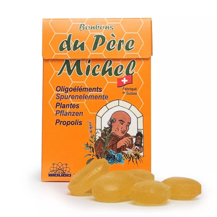 BONBONS PERE MICHEL - BONBONS POUR LA GORGE - CUIVRE, PROPOLIS, SAUGE ET HUILES ESSENTIELLES - 30 UNITES - 70g